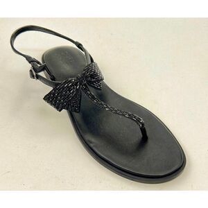 NATURALIZER Florita Bow Sandals Black Satin Stones size 12 Flat Sling Back